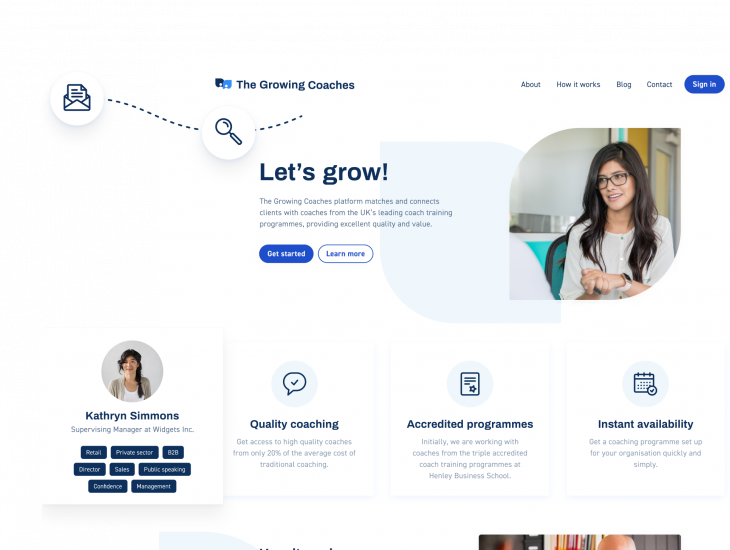 The Growing Coaches' EdTech platform homepage