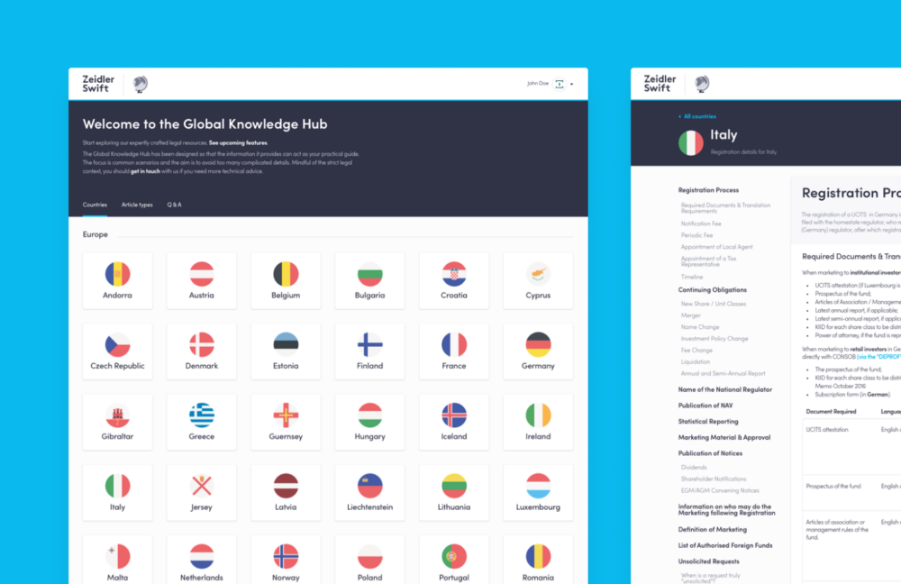Global Knowledge Hub desktop interfaces looking sumptuous - a legal tech product design