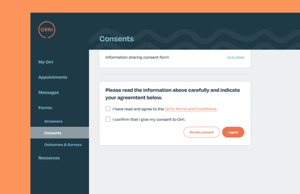 Digital Product Design for Healthtech Digital Product Orri information consent screen