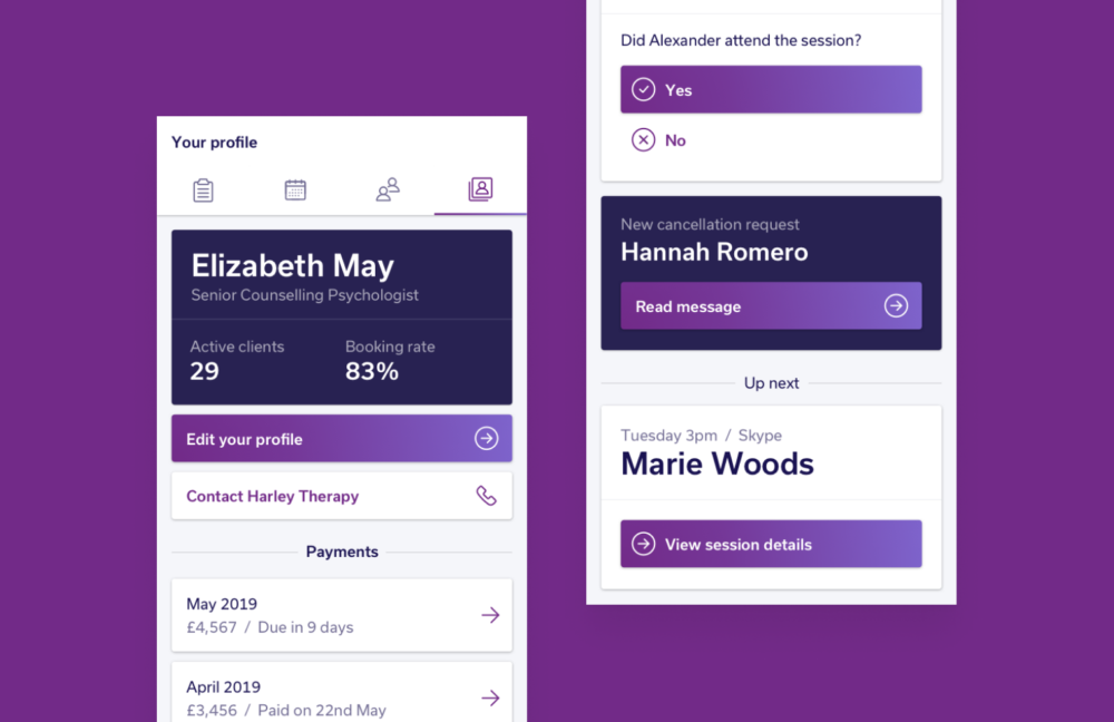 Your profile section of digital app