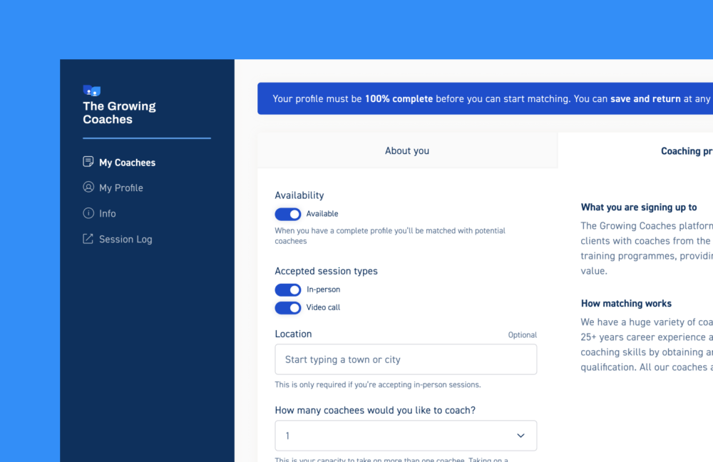 Profile page on the EdTech platform