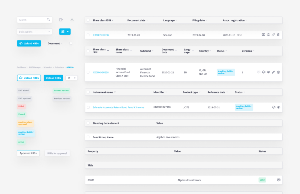 Components used in Zeidler Swift - a legal tech product design
