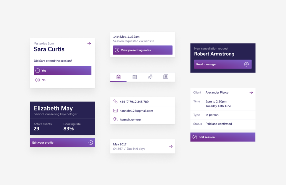 Different sections of the digital app