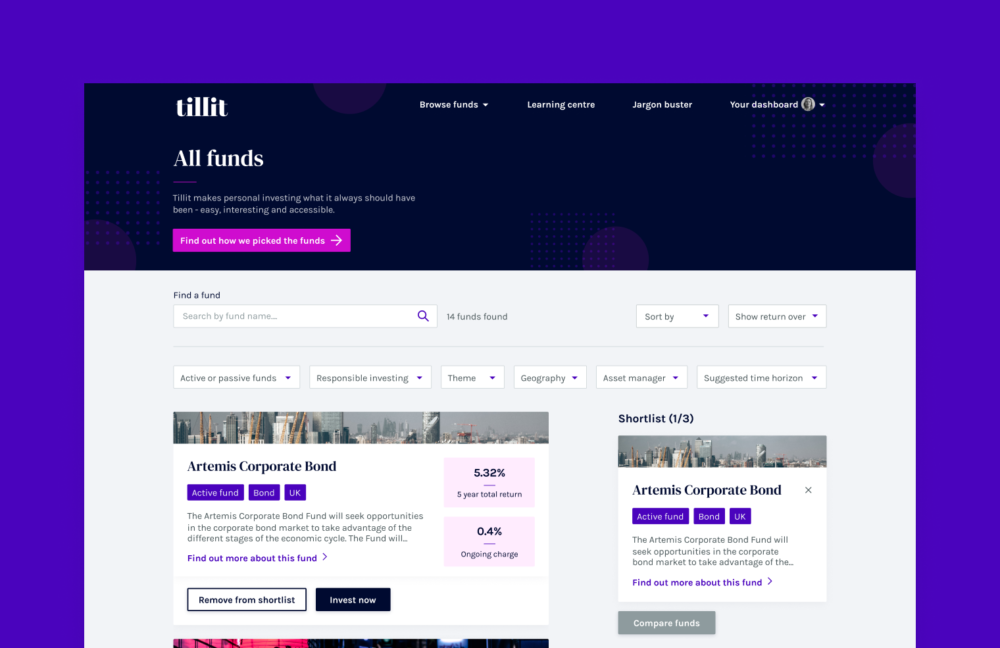Financial funds landing page