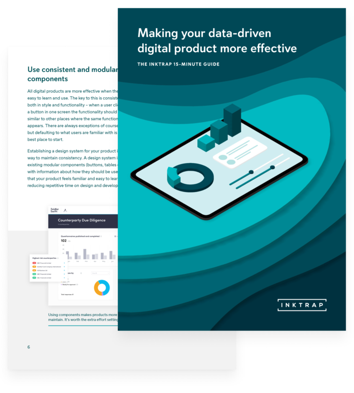 The cover and an interior page of the Inktrap guide to designing data-driven digital products