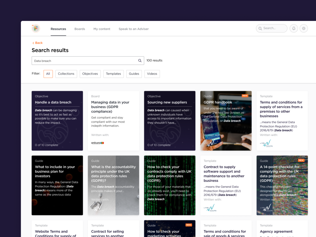 Digital search page with results